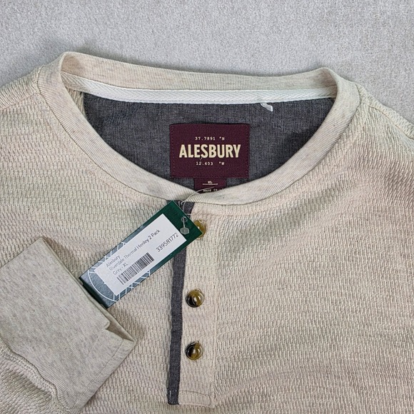 Alesbury Riverdale Thermal Shirt Mens XL Grey Cream Waffle Knit Long Sleeve - Picture 4 of 5